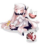  1girl blush chibi covered_mouth dress dress_lift erusen_(des-arms) horns kantai_collection long_hair looking_at_viewer midway_hime open_mouth pale_skin red_eyes shinkaisei-kan silver_hair tagme white_dress 