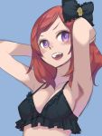  1girl arms_up bikini blush breasts love_live!_school_idol_project nishikino_maki open_mouth redhead short_hair smile solo swimsuit violet_eyes 