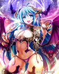  :d antenna_hair bat blue_eyes breasts contrapposto demon_girl demon_wings earrings givuchoko horns jewelry long_hair navel open_mouth original panties pink_nails pointy_ears purple_panties smile succubus thigh-highs underwear wand wings 