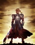  1girl armor blonde_hair blood blood_on_face bloody_weapon clarent fate/apocrypha fate_(series) highres lsunl saber_of_red solo sword weapon 