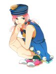  1girl blue_eyes dixie_cup_hat hat highres hirose_yasuho jojo_no_kimyou_na_bouken jojolion military_hat pink_hair shoes sneakers sosaka squatting 