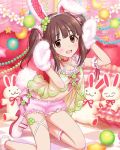  1girl animal_ears artist_request brown_eyes brown_hair character_name flower_(symbol) idolmaster idolmaster_cinderella_girls official_art ogata_chieri rabbit_ears stuffed_animal stuffed_bunny stuffed_toy twintails 