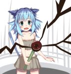  1girl animal_ears bare_shoulders blue_eyes blue_hair cat_ears cat_tail collarbone holding long_hair looking_at_viewer navel open_mouth original paprika_shikiso solo surprised tagme tail wand wavy_mouth 