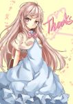  1girl absurdres blue_dress book capelet dress highres holding long_hair looking_at_viewer mixke original pink_eyes pink_hair sketch smile solo tagme thanks 