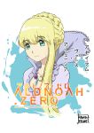  1girl absurdres aldnoah.zero asseylum_vers_allusia blonde_hair braid character_name copyright_name green_eyes highres jewelry long_hair looking_at_viewer necklace norman_maggot signature white_background 