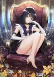  barefoot bishoujo_senshi_sailor_moon black_hair brown_eyes elbow_gloves flower gloves meto31 ribbon sailor_saturn sitting skirt tiara tomoe_hotaru 