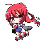  1girl chagga_(hukagcho410) chibi i-168_(kantai_collection) innertube kantai_collection long_hair looking_at_viewer lowres ponytail red_eyes redhead school_swimsuit school_uniform serafuku solo swimsuit swimsuit_under_clothes white_background 