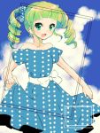  aikatsu! bangs dress green_eyes green_hair long_hair ribbon sky smile toudou_yurika twintails 