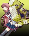  1girl akashi_(kantai_collection) axe brown_eyes kantai_collection long_hair looking_at_viewer machinery pink_hair pleated_skirt school_uniform screwdriver serafuku skirt smile solo tagme tomoe_himuro turret weapon wrench 