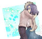  1boy 1girl blush brown_hair glasses hug long_hair minorigo_flow morioka_moriko netojuu_no_susume purple_hair sakurai_yuuta short_hair violet_eyes 