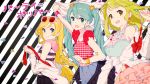  3girls :d blonde_hair blue_eyes casual glasses_on_head green_eyes green_hair gumi hatsune_miku jewelry kise_(swimmt) lily_(vocaloid) long_hair looking_at_viewer multiple_girls necklace open_mouth short_hair smile tagme twintails vocaloid 