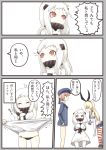  ahoge assisted_exposure blonde_hair comic dress dress_lift elbow_gloves gloves hairband horns kantai_collection ken_(akaiken) long_hair mittens northern_ocean_hime panties red_eyes shimakaze_(kantai_collection) shinkaisei-kan side-tie_panties striped striped_legwear thigh-highs translation_request underwear white_hair z3_max_schultz_(kantai_collection) 