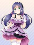  dress gloves green_eyes headdress long_hair love_live!_school_idol_project low_twintails smile thighhighs toujou_nozomi twintails violet_hair 