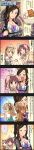  3girls 5koma animal_ears black_hair blonde_hair brown_eyes brown_hair character_name colored comic drill_hair hair_ornament highres idolmaster idolmaster_cinderella_girls long_hair long_image morikubo_nono mukai_takumi multiple_girls official_art ogata_chieri rabbit short_hair tall_image translation_request twintails 