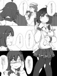  1boy 1girl admiral_(kantai_collection) ahoge breasts comic commentary crying crying_with_eyes_open hand_on_own_face hat kantai_collection long_hair magatama monochrome peaked_cap psp_go taigei_(kantai_collection) tears torn_clothes translated urataro 