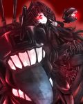  1girl black_hair gothic_lolita hairband isolated_island_oni kantai_collection lolita_fashion lolita_hairband long_hair looking_at_viewer machinery open_mouth red_eyes shinkaisei-kan smile solo tagme teeth tomoe_himuro turret white_skin 