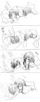 1boy 1girl blanket comic highres kagerou_project kisaragi_shintarou kiss long_hair monochrome pillow short_hair sleep_talking sleeping tateyama_ayano translated yuuzuki-uyo 