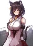  1girl animal_ears bell black_hair blush breasts cat_ears cat_tail collar detached_sleeves jingle_bell kantai_collection kemonomimi_mode large_breasts machinery nontraditional_miko red_eyes short_hair sketch solo sumisu_(mondo) tail white_background yamashiro_(kantai_collection) 