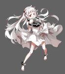  1girl absurdres anklet barefoot highres horns jewelry kantai_collection long_hair looking_at_viewer mittens mixke monster northern_ocean_hime open_mouth pale_skin red_eyes shinkaisei-kan solo white_hair 