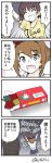  3girls 4koma :d ^_^ arms_up azumanga_daioh black_hair brown_hair closed_eyes comic firecrackers green_eyes hair_ribbon hiei_(kantai_collection) highres kantai_collection long_hair multiple_girls mutsu_(kantai_collection) nagato_(kantai_collection) open_mouth payot ribbon short_hair signature smile translation_request yamato_nadeshiko 