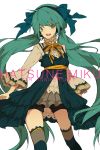  1girl :d anniversary blue_eyes blue_hair character_name hairband hatsune_miku long_hair looking_at_viewer low_twintails nobuyo_ninomiya open_mouth smile solo tagme twintails vocaloid 