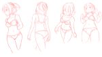  1girl ass back bra clenched_hands covered_eyes determined flexing gomi_(gomitin) mizuhashi_parsee monochrome navel panties pointy_ears ponytail pose short_hair sketch touhou turnaround underwear underwear_only walking 