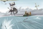  airplane bodysuit cape fairy_(kantai_collection) gloves kantai_collection long_hair multiple_girls nanase_takaoka ocean pale_skin shinkaisei-kan silver_hair takaoka_nanase torpedo wo-class_aircraft_carrier 