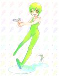  1girl foo_fighters green_hair gun jojo_no_kimyou_na_bouken overalls plankton puddle shakata_(ozi3) solo weapon 