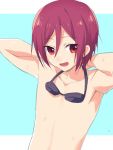  1boy fang free! funikurikurara goggles goggles_around_neck male_focus matsuoka_rin open_mouth red_eyes redhead short_hair smile solo wet 