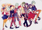  4boys 5girls alternate_costume beanie beret book bow bowtie conoha fashion glasses hair_bow harime_nui hat inumuta_houka iori_shirou jakuzure_nonon kill_la_kill kiryuuin_satsuki letterman_jacket long_hair long_skirt mankanshoku_mako matoi_ryuuko mikisugi_aikurou multiple_boys multiple_girls necktie sanageyama_uzu shoes short_hair skirt smile sneakers sweater_around_neck sweater_vest 