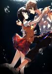  1boy 1girl black_hair brown_hair highres looking_at_another mishima_lisa school_uniform short_hair smile sweater_vest tears twelve_(zankyou_no_terror) underwater wan_(waname) zankyou_no_terror 