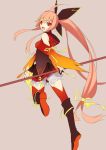  1girl circlet detached_sleeves dobunezumi elsword ignia_(elsword) long_hair orange_hair ponytail red_eyes solo thigh-highs 