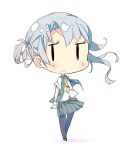  1girl asymmetrical_hair chibi collared_shirt gloves kantai_collection necktie nowaki_(kantai_collection) pantyhose silver_hair simple_background skirt solo standing tie_clip tunamayochan vest white_background |_| 