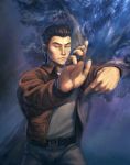  1boy black_hair closed_eyes denim fighting_stance hair_slicked_back hazuki_ryou jeans leather_jacket pants shenmue solo tom_waterhouse 