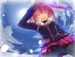  1girl chig_(mizusaki) closed_eyes from_below hair_ribbon jacket looking_at_viewer mittens open_mouth redhead ribbon salute solo tagme twintails umi_monogatari urin_(umi_monogatari) 