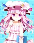  1girl alternate_costume bow hair_bow hair_ribbon hat long_hair looking_at_viewer mob_cap parted_lips patchouli_knowledge purple_hair ribbon shirokuro_gin solo tagme touhou violet_eyes wrist_cuffs 