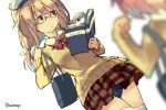  1girl bag blonde_hair blue_eyes blurry book chig_(mizusaki) depth_of_field glasses hat holding i-58_(kantai_collection) i-8_(kantai_collection) kantai_collection long_hair low_twintails out_of_frame school_bag sketch solo tagme twintails 