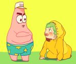  1boy 1girl animal baby crossover fusion green_hair hat hu_(saimens) jojo_no_kimyou_na_bouken kuujou_jolyne nickelodeon pacifier patrick_star sea_creature spongebob_squarepants starfish younger 