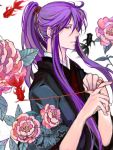  fish flower iroha_uta_(vocaloid) japanese_clothes kamui_gakupo kimono male oekaki ponytail purple_hair solo tegaki vocaloid 