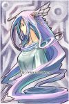  blue_eyes blue_hair hair_ornament head_wings long_hair purple_hair seed_(artist) solo very_long_hair white_hair 