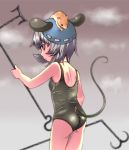  ass backlighting cloud grey_hair highres kehukoete mouse mouse_ears mouse_tail nazrin one-piece_swimsuit red_eyes school_swimsuit short_hair swim_cap swimcap swimsuit tail touhou 