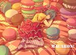  circus66 dress frills green_eyes green_hair hat lolita_fashion macaron original pastry short_hair solo striped thigh-highs thighhighs 