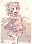  animal_ears bad_id bandana bell bell_collar collar fox_ears insect japanese_clothes loli long_sleeves lowres oops original piibokoto smile solo spill tray 