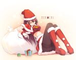  christmas gift hat original pantyhose santa_costume santa_hat senji_(artist) senji_(tegone_spike) sitting sleeping solo 