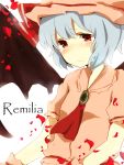 character_name grey_hair hat mono_(recall) petals red_eyes remilia_scarlet solo tears touhou 