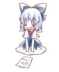  blue_hair blush bow cirno kuromame_(8gou) letter sad tears touhou translated wings 