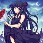  bad_id black_hair blue_eyes blue_hair bouquet don't_say_&quot;lazy&quot; dress fingerless_gloves flower frills gloves hat k-on! kiseri_momo lolita_fashion long_hair mini_top_hat moon musical_note solo top_hat 