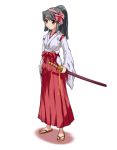  bow japanese_clothes makisige miko original red_eyes sheath sheathed solo sword weapon 