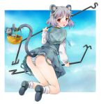  ass bad_id basket blush grey_hair jewelry michii_yuuki mouse mouse_ears mouse_tail nazrin panties pendant red_eyes short_hair striped striped_panties tail touhou underwear 