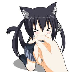  &gt;_&lt; animal_ears animated animated_gif bite biting blush cat_ears cat_tail chibi finger_bite finger_biting k-on! kneehighs kohinata_sora long_hair lowres minigirl nakano_azusa school_uniform skirt socks solo tail tears translated twintails x3 